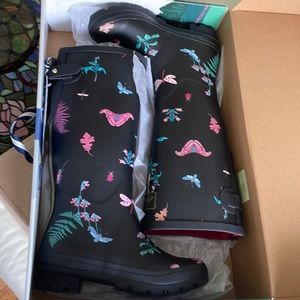 COPY - Joules welly print new in box size 7 black leaf design. Midbskblk